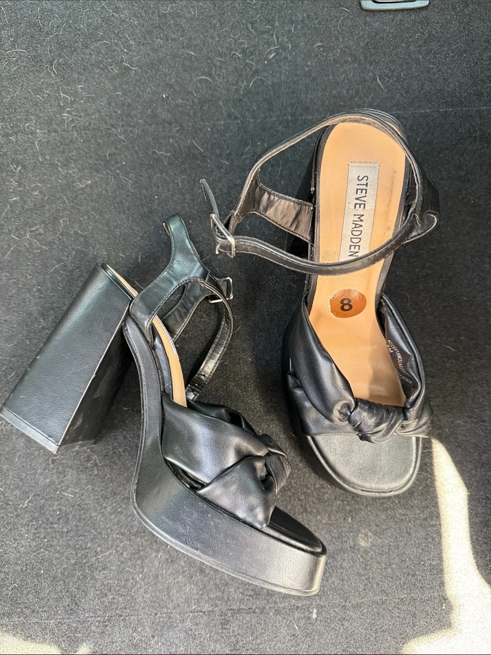 Steve Madden Black Knot-Front Platform Sandals with Ankle Strap